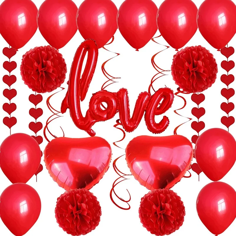 

Красный воздушный шар с надписью «любовь», украшение для романтического Дня Святого Валентина, годовщины, свадьбы, вечеринки, набор воздушн...