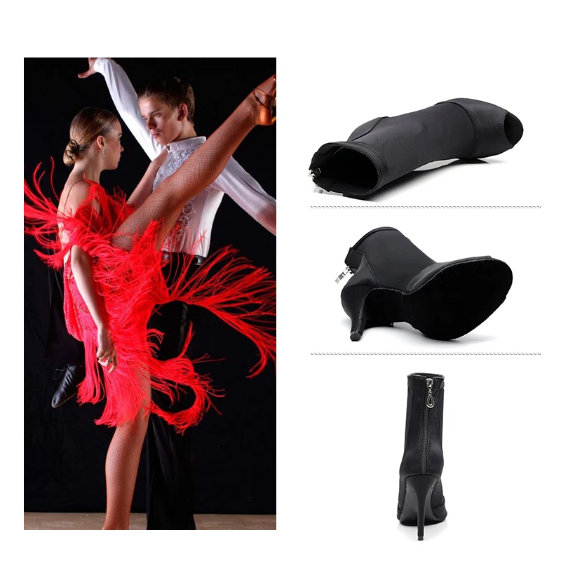 DKZSYIM Women Dance Boots High Quality Stretch Latin Ballroom Dance Shoes Ladies Suede Soles Jazz High Heels Shoes for dance