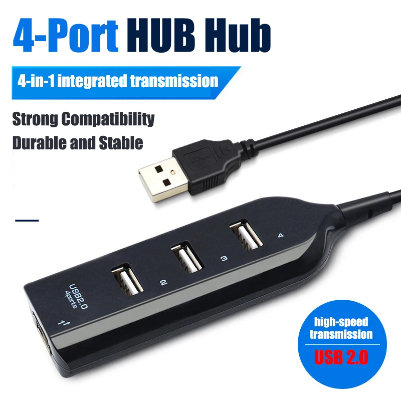 

High Speed USB Hub 4 Port USB 2.0 Universal Hub with Cable Mini Hub Socket Pattern USB 2.0 Splitter Cable Adapter for Laptop PC