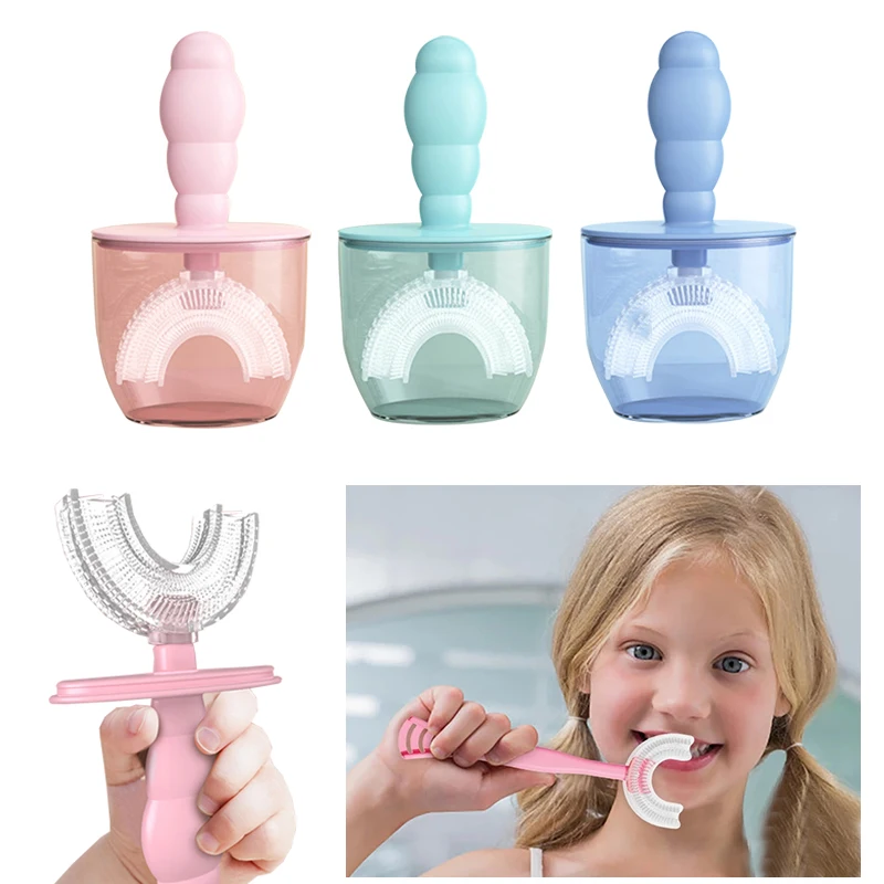 

Children's Toothbrush Soft Silicone U-shape Toothbrush Baby Oral Cleaning Oral Care Brush With Dust Cover 360° Cleaning Health