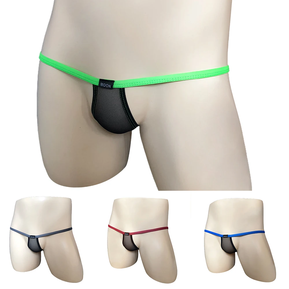Transparent Mesh G-string Men Sexy Low Waist T-back Thongs Breathable Briefs Penis Pouch Underpants Elastic Soft Panties