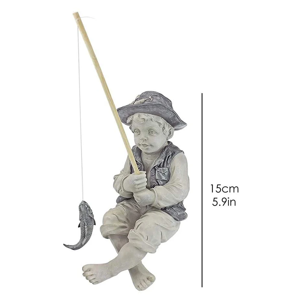Garden Statue Gone Fishing Boy Ornaments Fisherman Boy with Fishing Rod Figurine for Pool Pond Yard Lawn Decoration images - 6