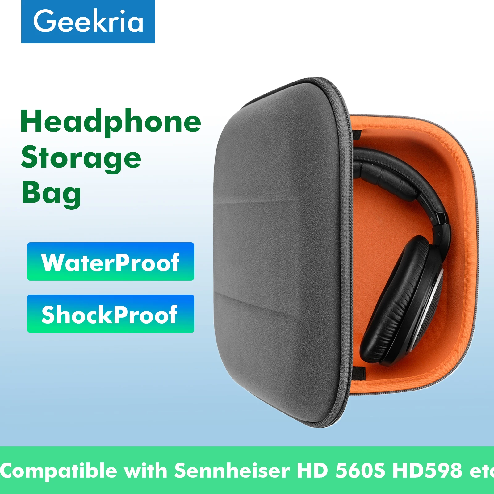 Enlarge Geekria Headphones Case For Sennheiser HD 598, HD 560S, Hard Portable Bluetooth Earphones Headset Bag For Accessories Storage
