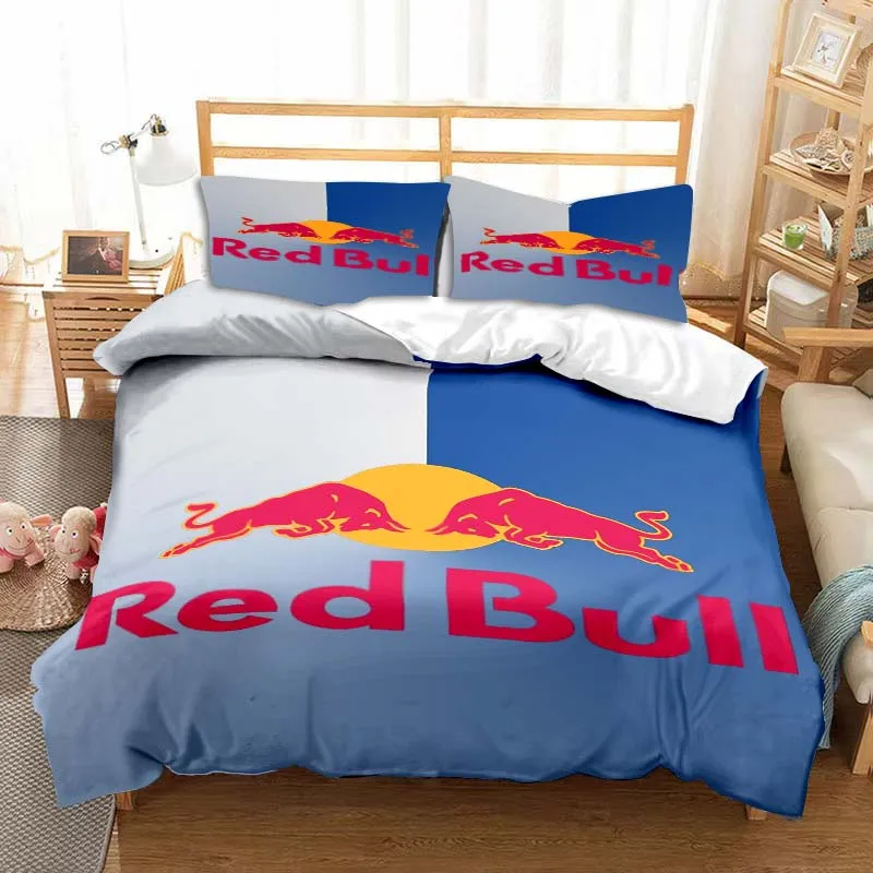 

Комплект постельного белья Red Bull с принтом логотипа, 3 предмета, пододеяльник, пододеяльник, двойная кровать, пододеяльник, Удобный домашний ...
