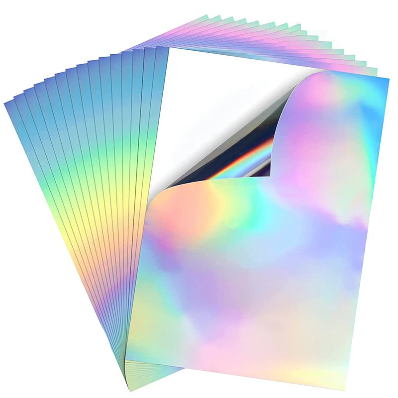 

50Sheets Holographic Rainbow Printable Vinyl Sticker Paper A4 Self-adhesive DIY Label Print Paper Waterproof for Inkjet Printer