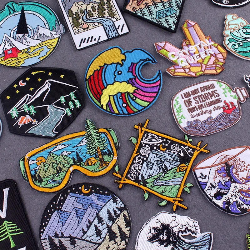 

Iron On Patch Adventure Patches On Clothes Sea Wave Patch Travel Clothing Stripes Camping Patch Embroidered Patches For Clothing