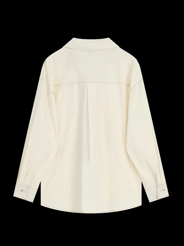 Высококачественная бежевая блузка женская с длинным рукавом рубашка