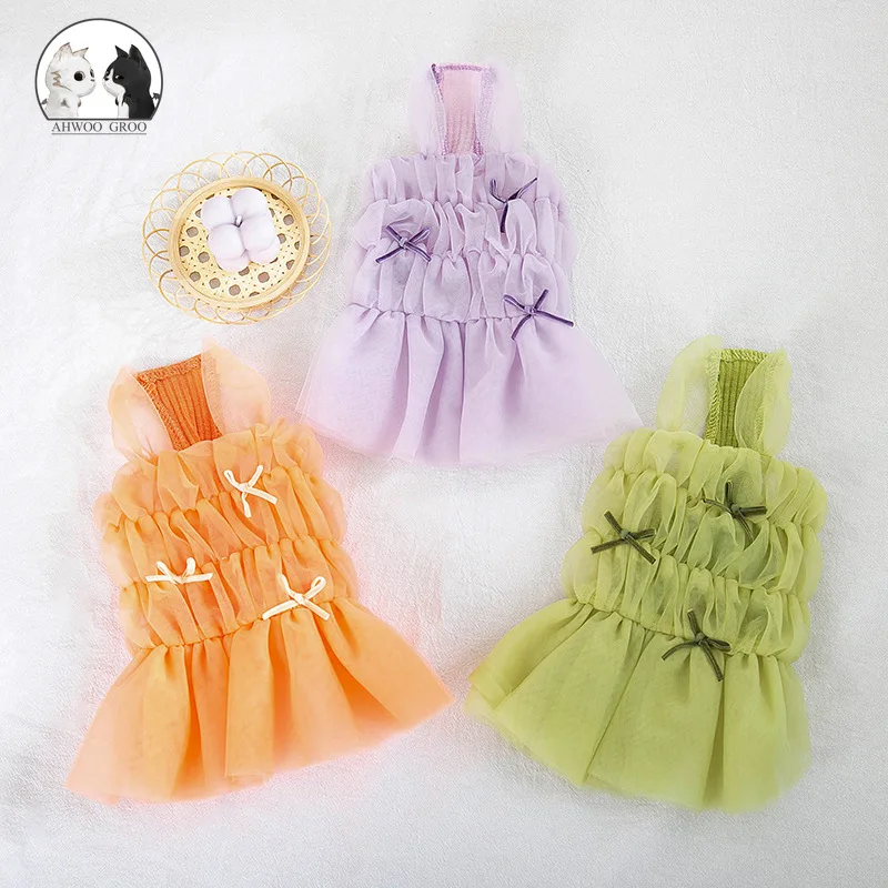 

Весенне-летнее платье для собак, кружевное платье с бантом на подтяжках, юбка, одежда для щенков, жилет, платье для кошек, одежда для маленьки...