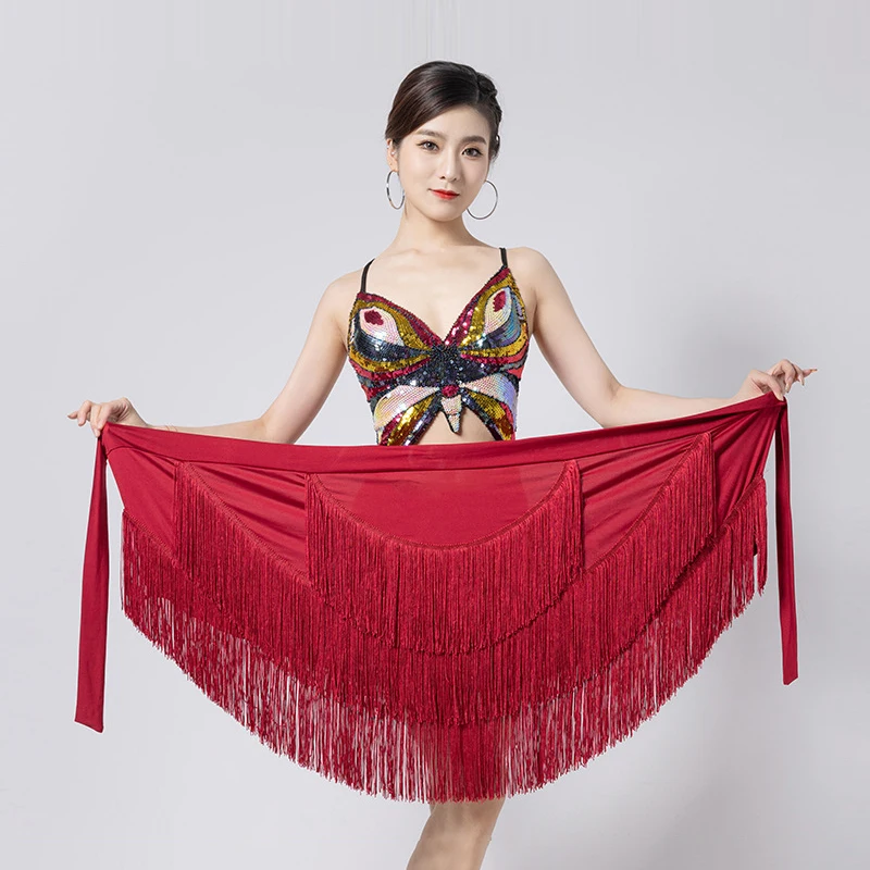Женская юбка для латинских танцев чача-самба танго кисточки шарф с бахромой