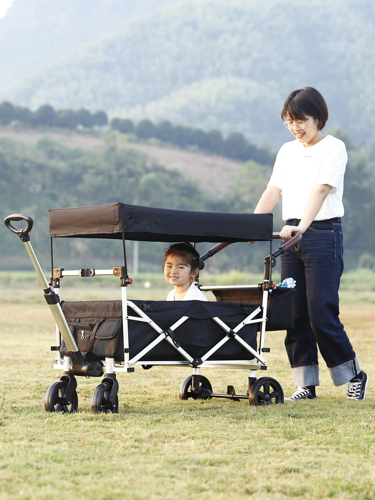 

Baby Stroller Wagon with Canopy and Bag Heavy Duty Folding Outdoor Collapsible Utility Cart Brake Function Big Wheels Grocery