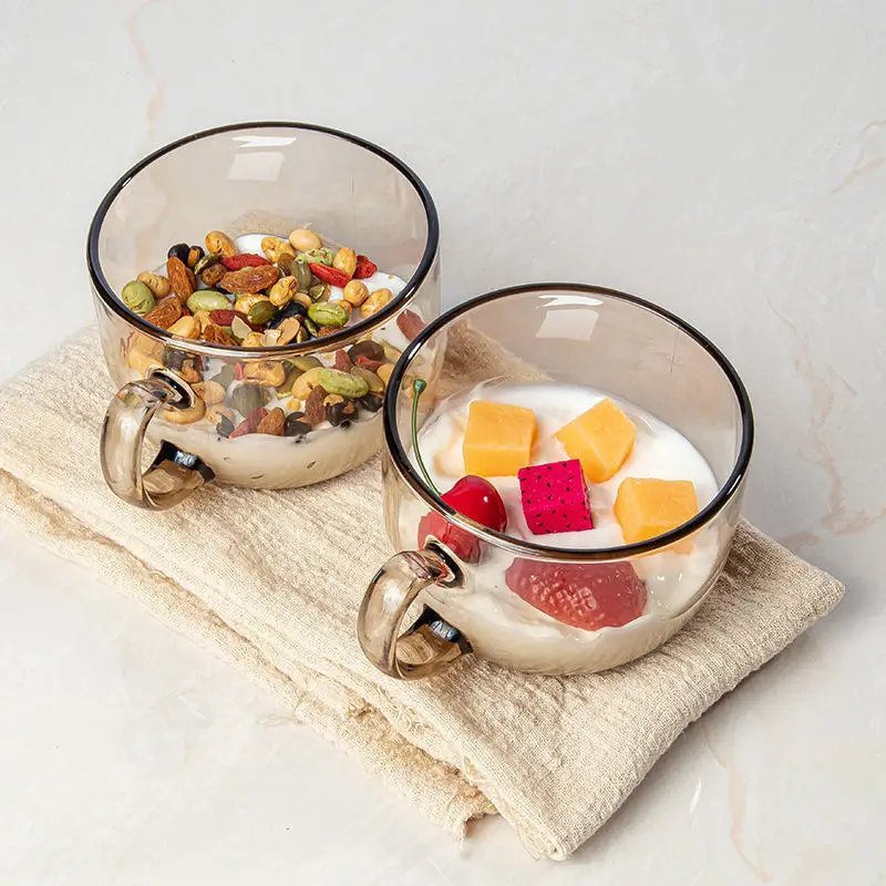 

Tempered Heat-resistant Milk Cup Breakfast Cup Large Coffee Cup Oatmeal Cup Big Belly Milk Tea Cup with Glass Water Cup