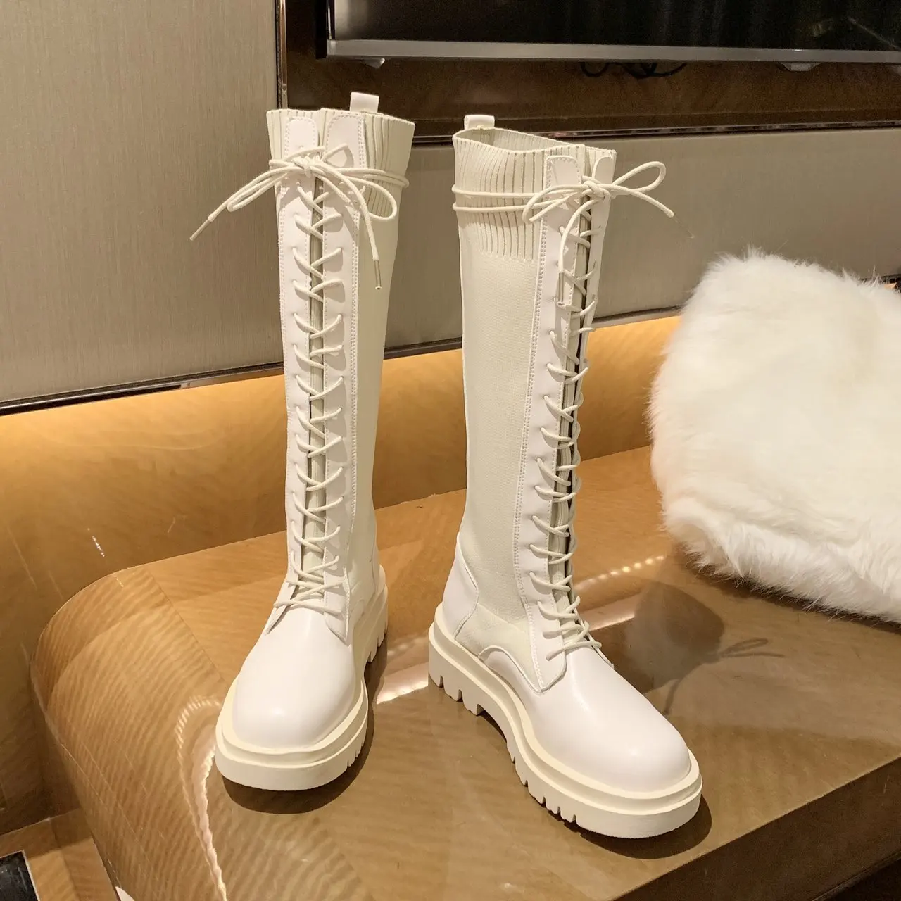

Ankle Boots For Women Nice Spring Motorcycle Boots Thick Heel Platform Shoes Woman Slip On Round Toe Fashion Boots