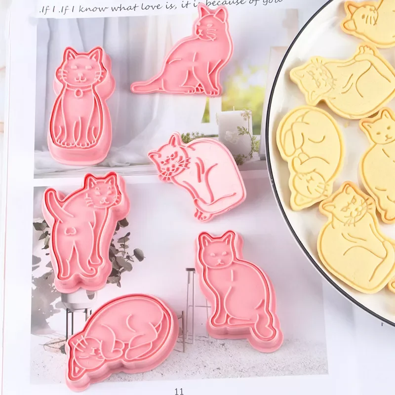 

6pcs 3d Cat Dog Bakeware Cookie Cutters Biscuit Mold Diy Press Baking Stamps Birthday Party For Kitchen Tool
