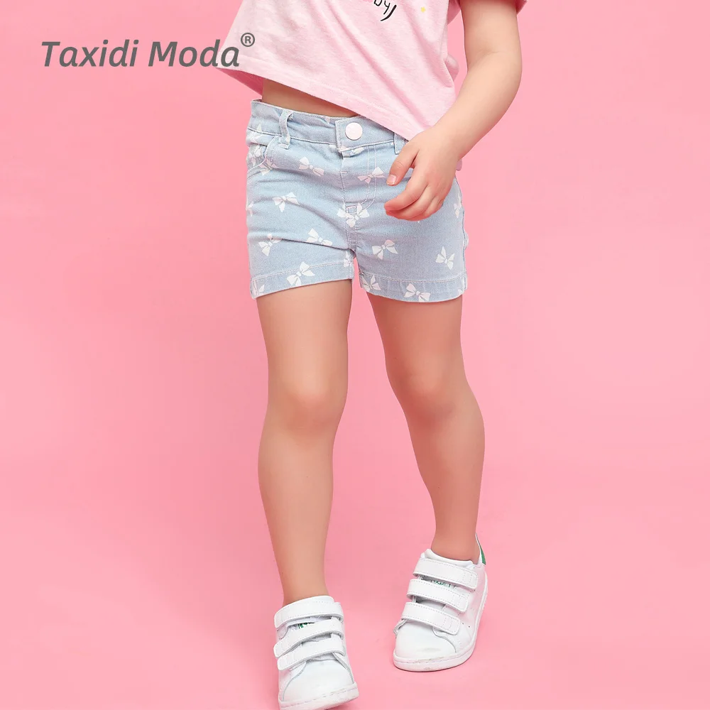 

100% Cotton Print Denim Shorts Young Children For Little Girl Graphic Kawaii Jeans Kid Wear Designer Summer Pants Trousers 2022