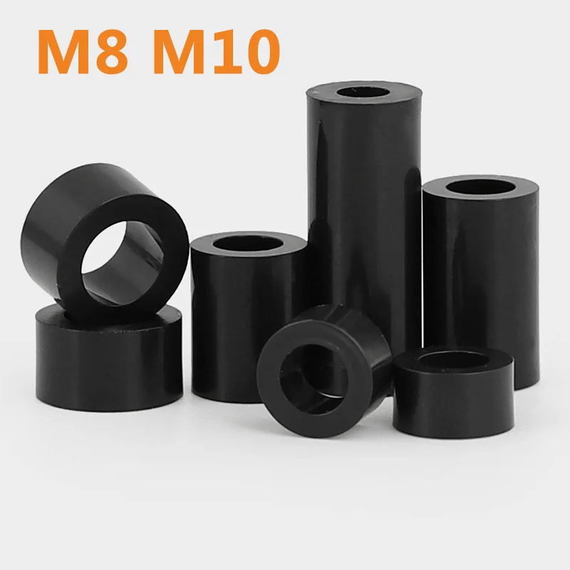 50/20pcs M8 M10 Black ABS Rround Spacer Standoff Nylon Non-Threaded Spacer Round Hollow Standoff Washer