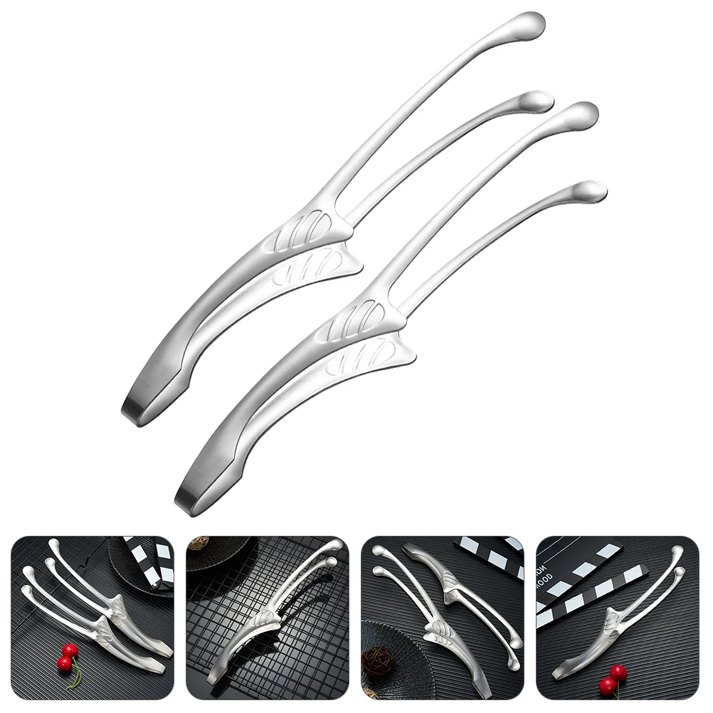 

2 Pcs Turner Spatula Frying Tongs Stainless Steel Grill Tongs Bread Tong Toaster Combo Steak Tongs Fruit Barbecue Tongs