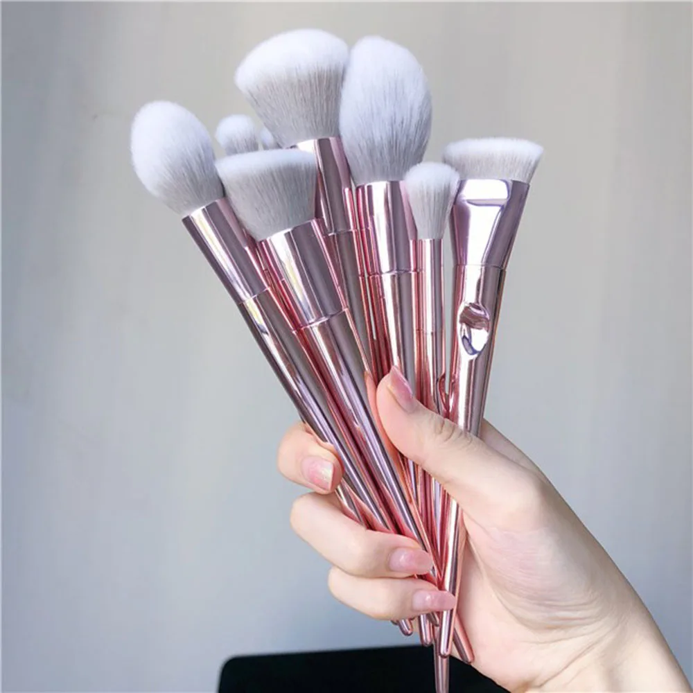 

10Pcs New Arrival Buffer Powder Blusher Cheek Shader Foundation Tools Eyeshadow Make Up Brushes Laser Bag Cosmetic Kit