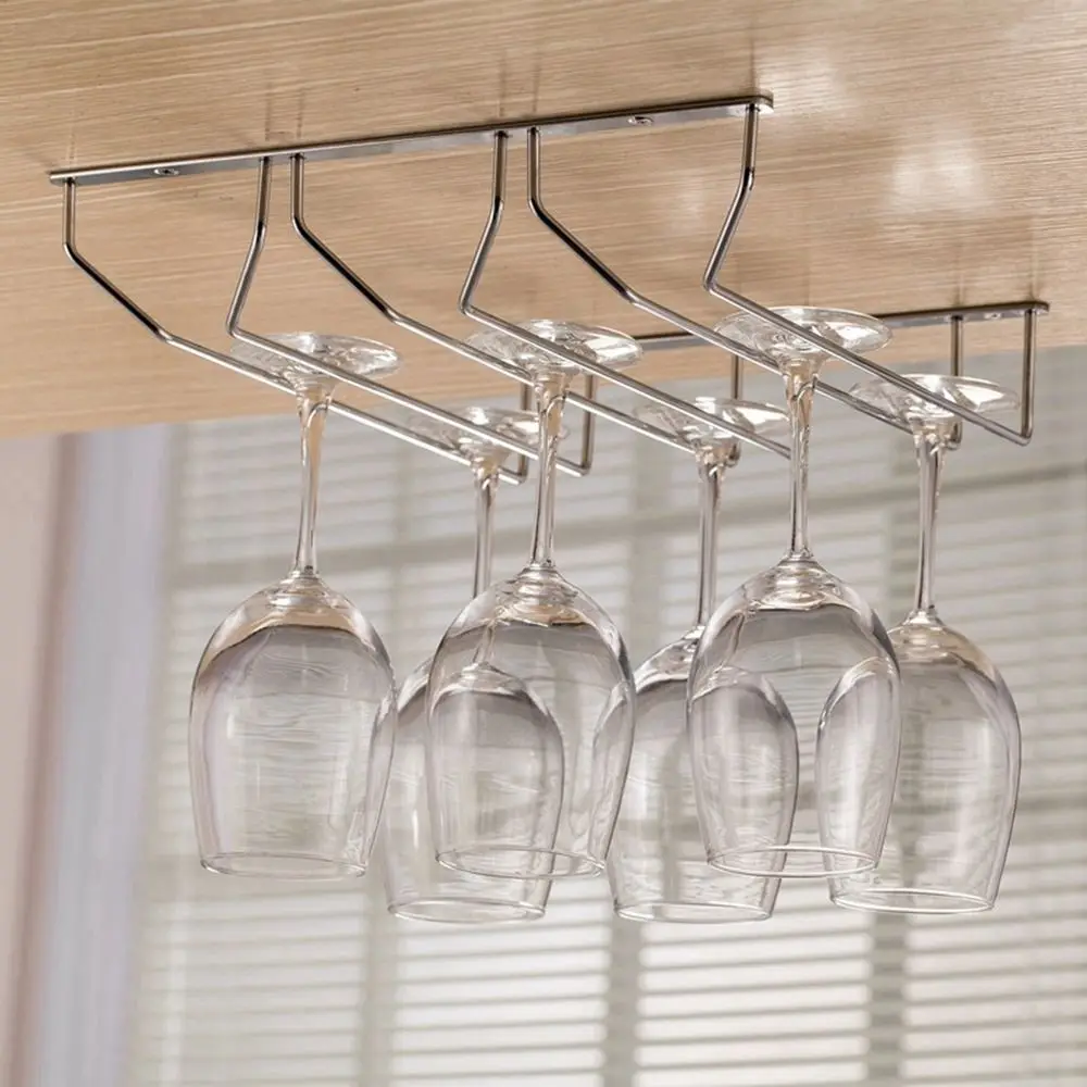 

Iron Useful Bar Accessories Wall Hanging Double Row Multiple Size Glass Holder Wine Rack Wine Glass Rack Goblet Holder