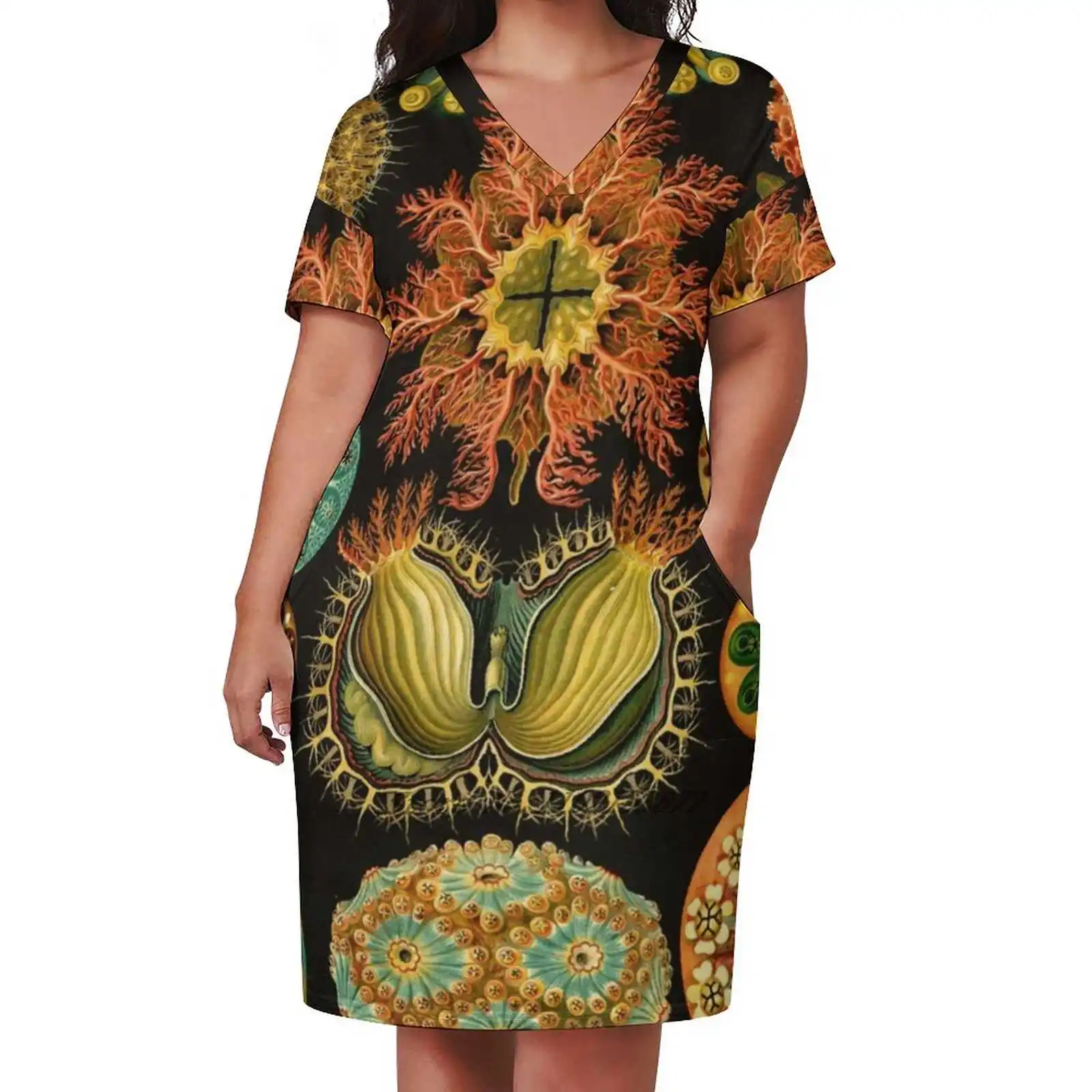 Ascidiae (Ascidiacea) - Ernst Haeckel Свободное карманное платье Женское повседневное с