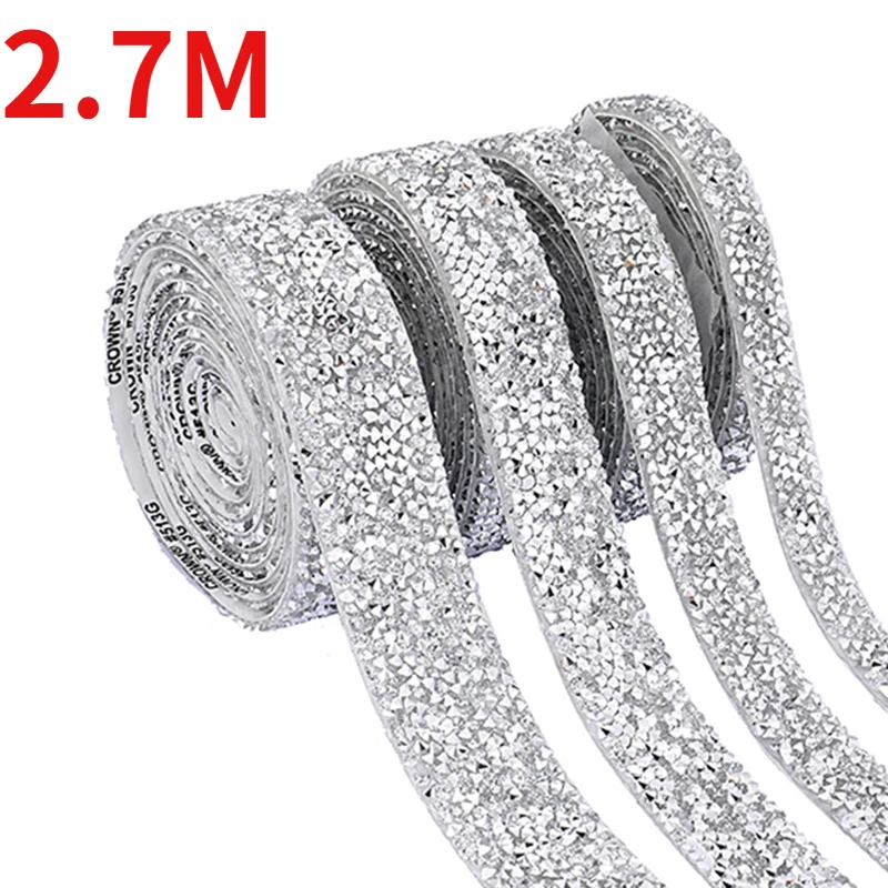 

Rhinestone Ribbon Clothing Accessories Long Strip Ironing Diamond Silver Self-adhesive Diamond Ribbon Rhinestone Strip Wholesale