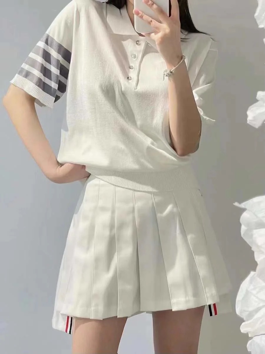 

TB THOM Polo New Arrival Summer Engineered 4-Bar Stripes Top Luxury Brand Ice Silk Cotton High Quality Men's Shirt