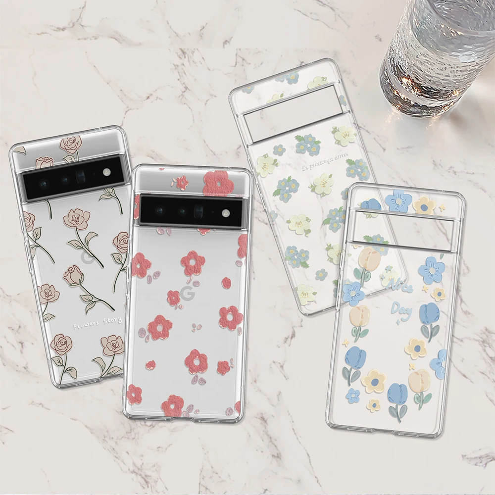 

Transparent Soft TPU Phone Case for Google Pixel 7a 7Pro 6a 6 6Pro 5 5a 5G 4XL 4 2 3 XL 3a 3aXL 4a 7 Flowers Floral Cover