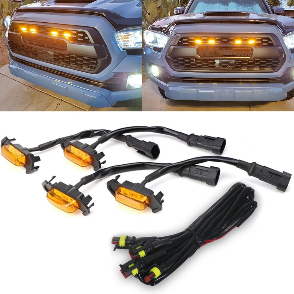 

4Pcs For Toyota Tacoma W/TRD Pro 2016-Up Front Grille LED Light Bulbs Kit Mount Smoked Lens Amber Grill ONLY Luces LED Raptor