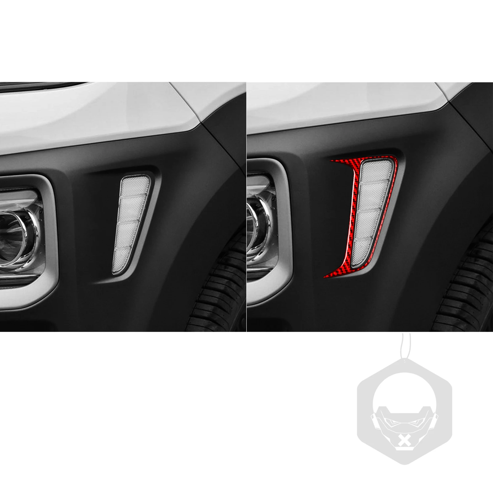 Фото Декоративные наклейки для внутреннего оформления автомобиля Hyundai Kona 2018-2023: красная рамка бокового светового фонаря из настоящего мягкого карбона №1