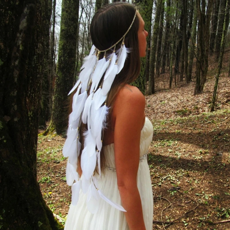 

Повязка на голову в стиле бохо с перьями для женщин, свадебный головной убор, наращивание волос с бусинами, Прямая поставка