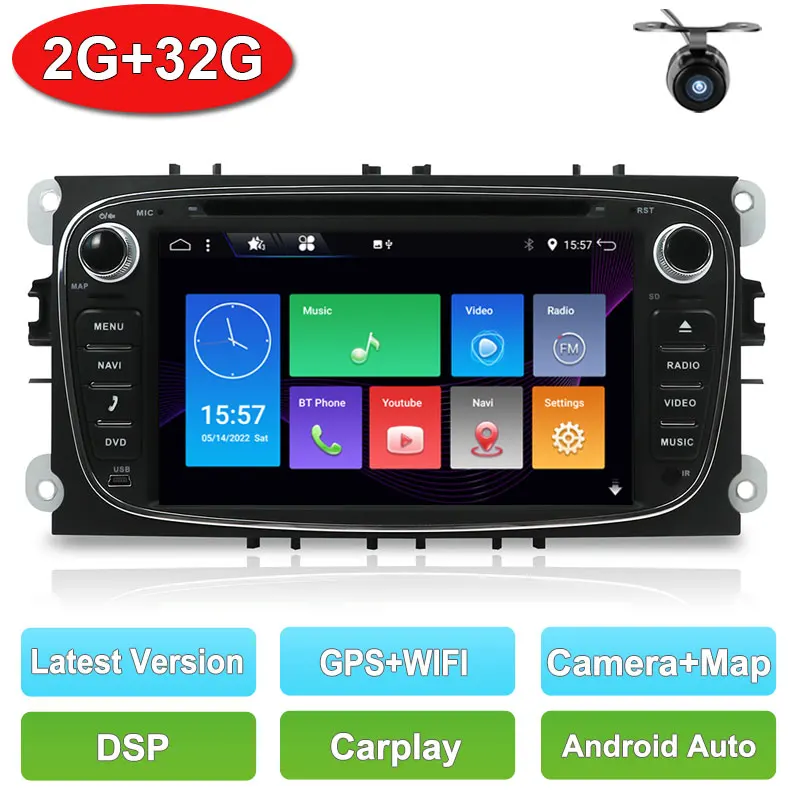

Автомагнитола 2 Din, мультимедийный проигрыватель, DVD, Android 14,0 для Ford Focus S-Max Mondeo Galaxy C-Max Kuga GPS RDS Авто Carplay + DSP