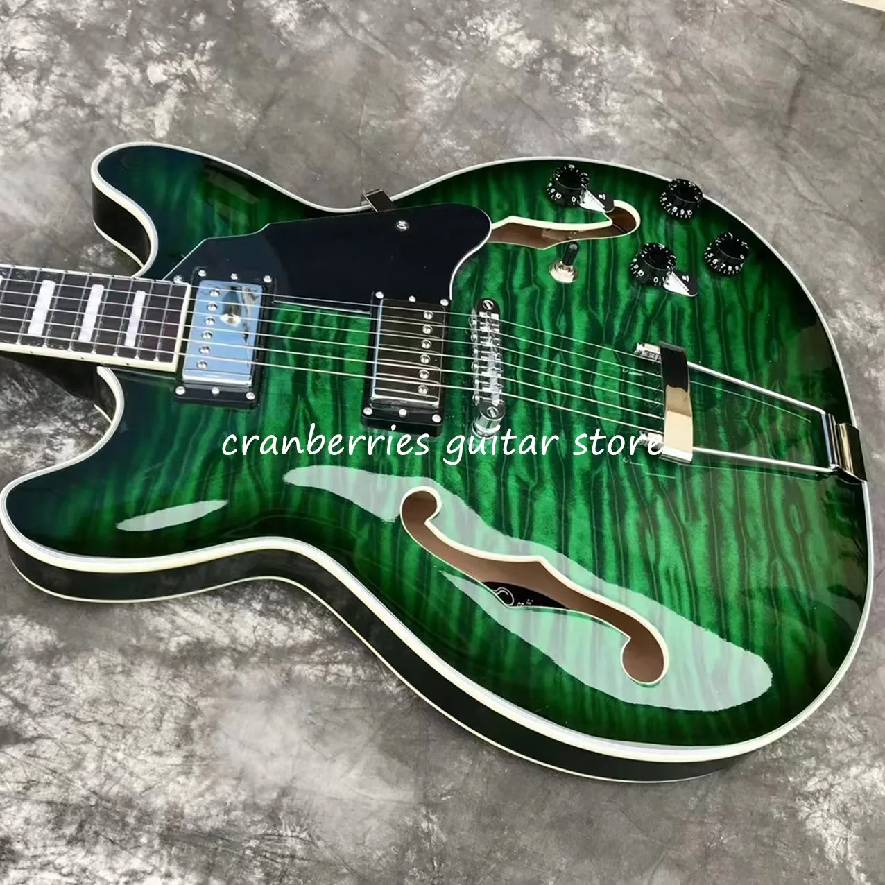 Новая джазовая гитара Grote 2022, высококачественные фитинги, тонкие тюнеры, 6-струнная Электрогитара с зеленым пламенем, бесплатная доставка