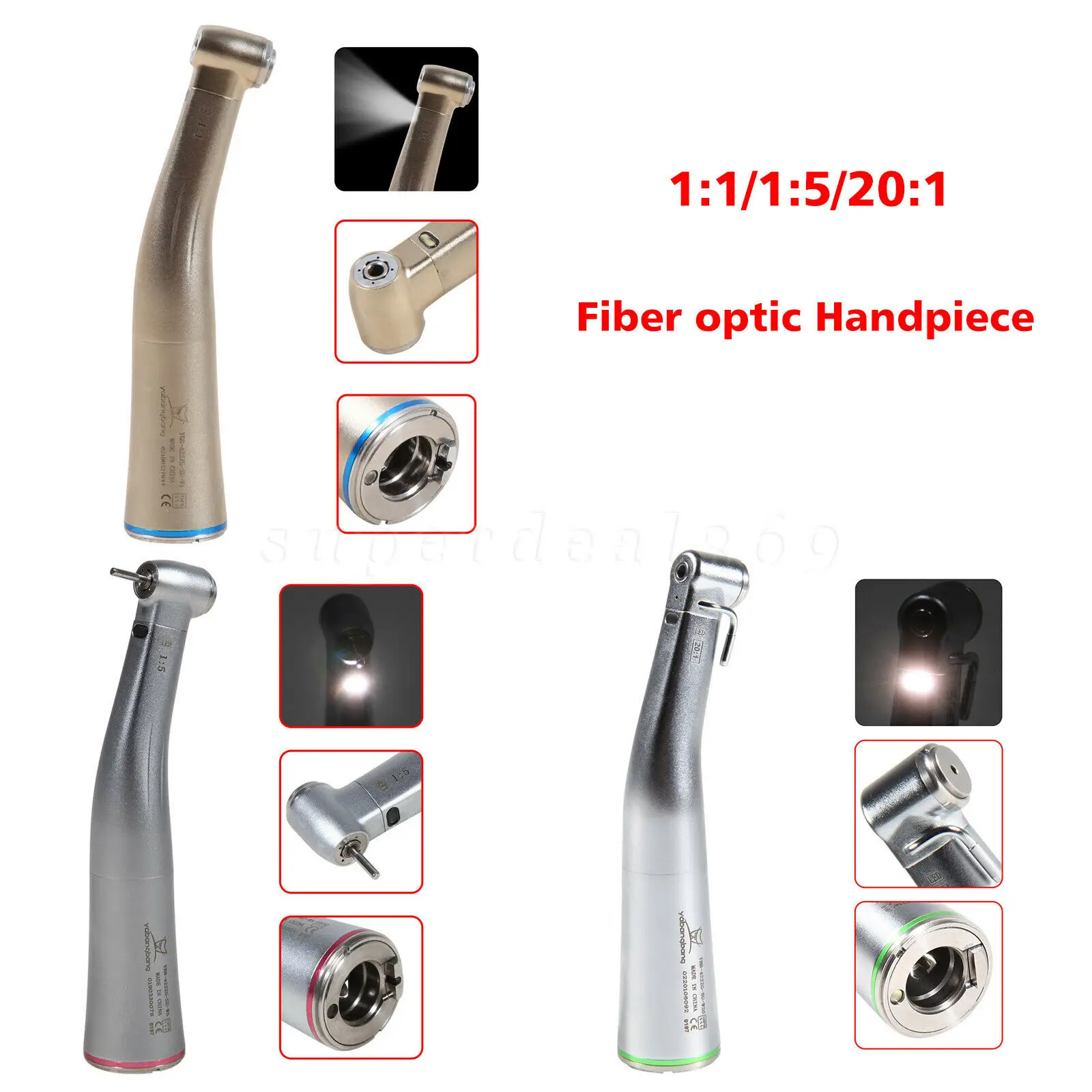 Стоматологический оптоволоконный светодиодный контр-угол от 1 до 5/ 1/ 20