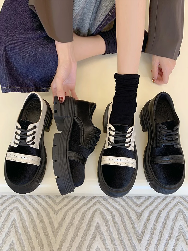 

Women Shoes Autumn Casual Female Sneakers Round Toe British Style Clogs Platform Shallow Mouth Loafers With Fur Flats Oxfords Fa