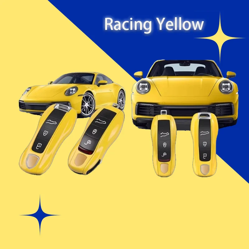 Фото Желтый чехол для ключей Racing для Porsche Cayman Cayenne 911 970 981 991 Panamera Spyder Carrera Macan Boxster, защитный чехол для ключей №1