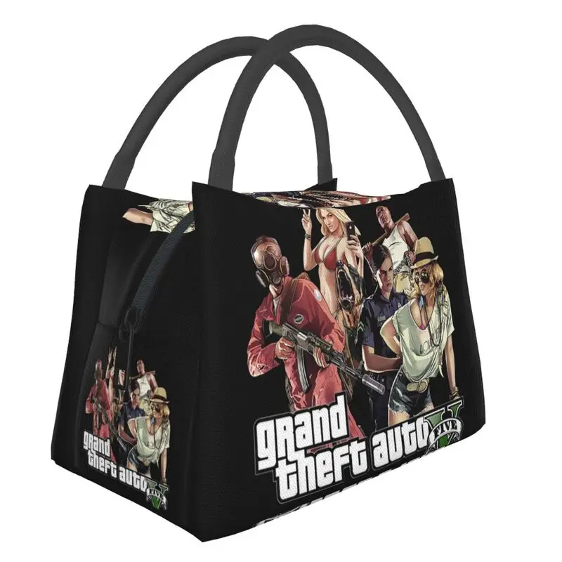 

Grand Theft Auto Thermal Insulated Lunch Bags Women Action Adventure Game Portable Lunch Tote Travel Storage Meal Food Box