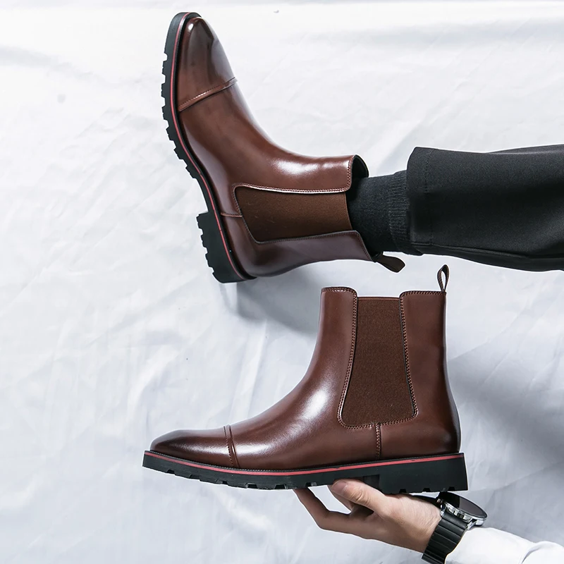 Классические мужские ботинки зимняя кожаная обувь осенние деловые челси