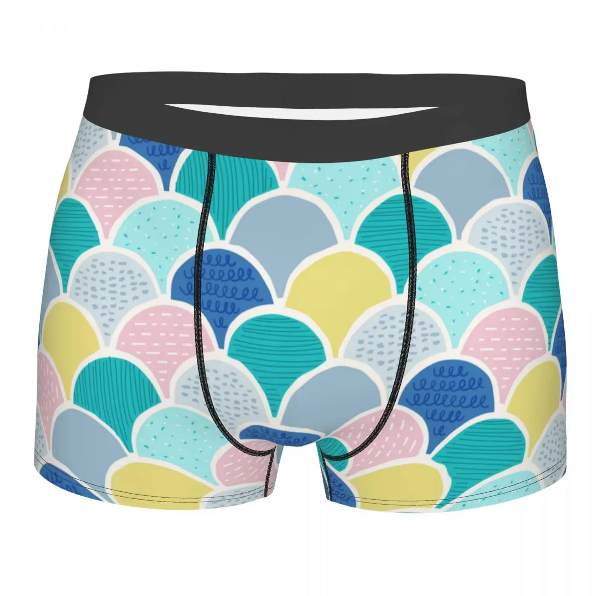 

Hot Boxer Mermaid Fish Scales Pattern Shorts Panties Men Underwear Pink and Turquoise Graffiti Breathable Underpants for Homme