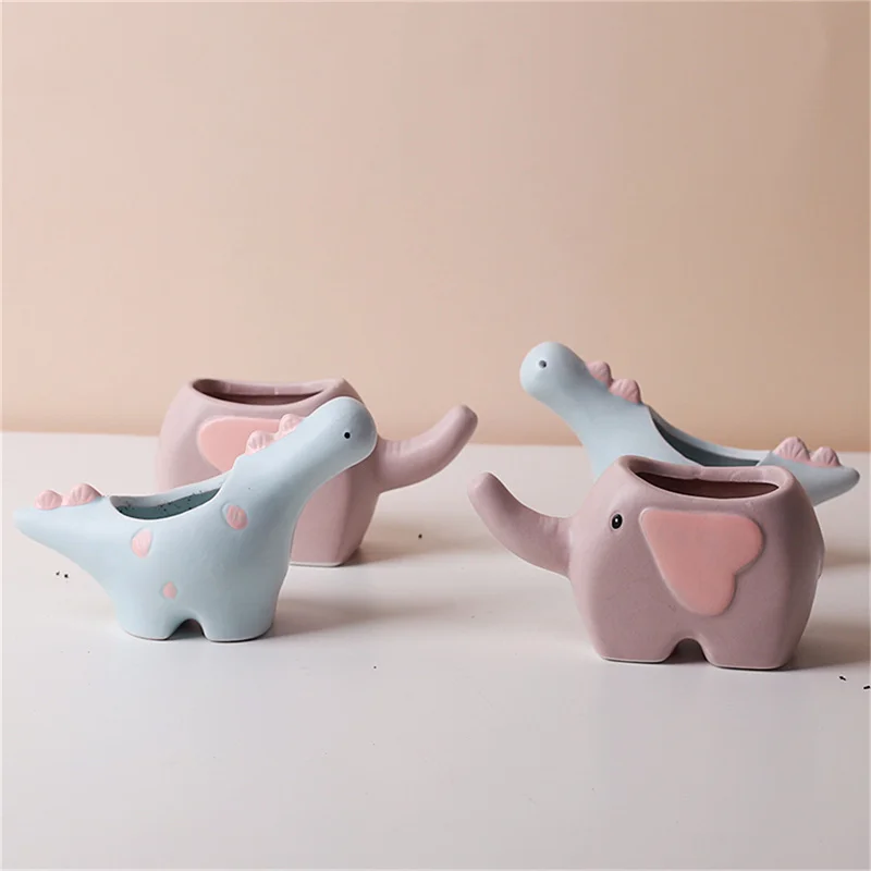 1PC Creative Flower Shape Plant Pot Ceramic Pots for Flowers Cartoon Elephant Dinosaur Succulent Pot Cute Home Decor