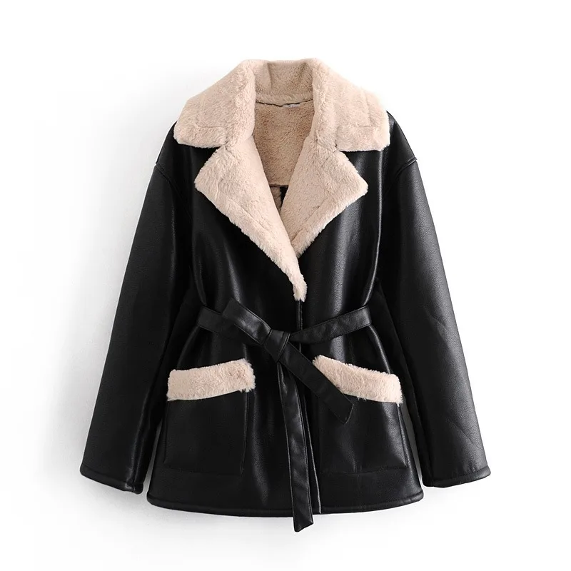 Зимнее модное пальто, женское толстое пальто из искусственной кожи, новинка 2023, кожаное пальто, женская куртка с меховой подкладкой, куртка-бомбер, толстая теплая куртка