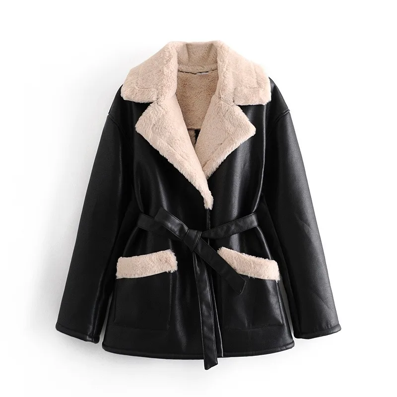 Winter Fashion Coat Women Thick Faux Leather 2023 New Leather Coat Women Fur Lining Jacket Bomber Jacket Thick Warmth