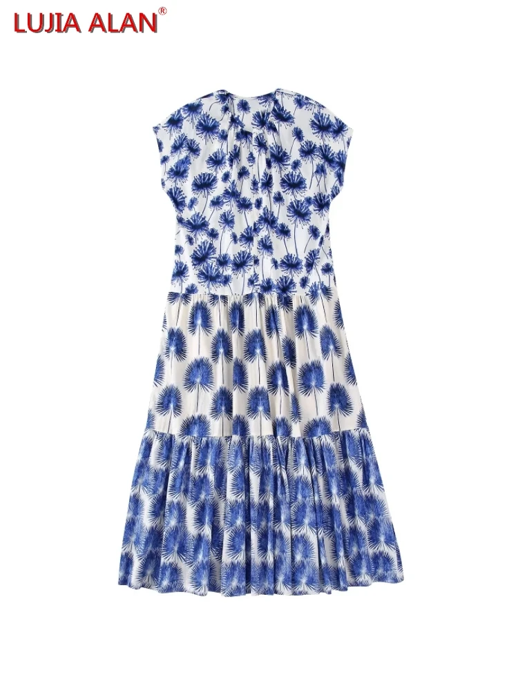 

Women Floral Print Splicing Tiered Ruffle Midi Dress Autumn Female O-Neck Raglan Sleeve Streetwear Vestidos LUJIA ALAN WD666