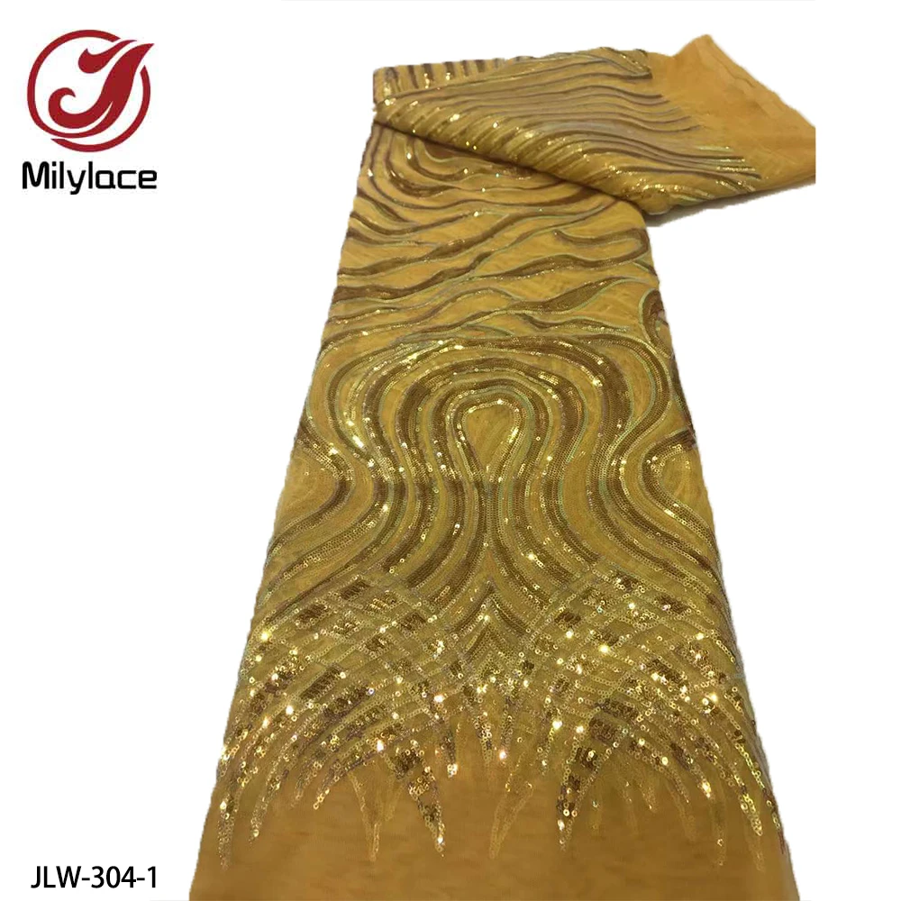 

African Lace Fabric 2022 High Quality Sequins Lace Embroidery Nigerian Lace 5 Yards for Wedding Dress Sewing JLW-304