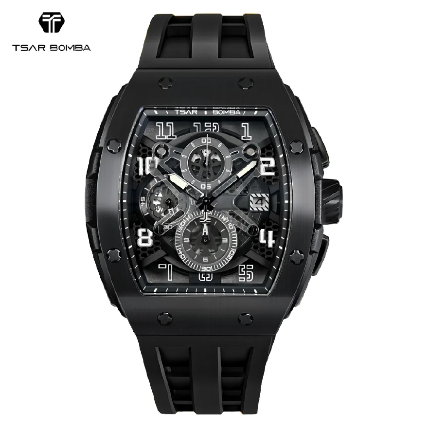 

TSAR BOMBA Watch for Men Luxury Quartz Tonneau Wristwatch Sapphire Chronograph Waterproof Clock Valentine's day Gift 2023 New