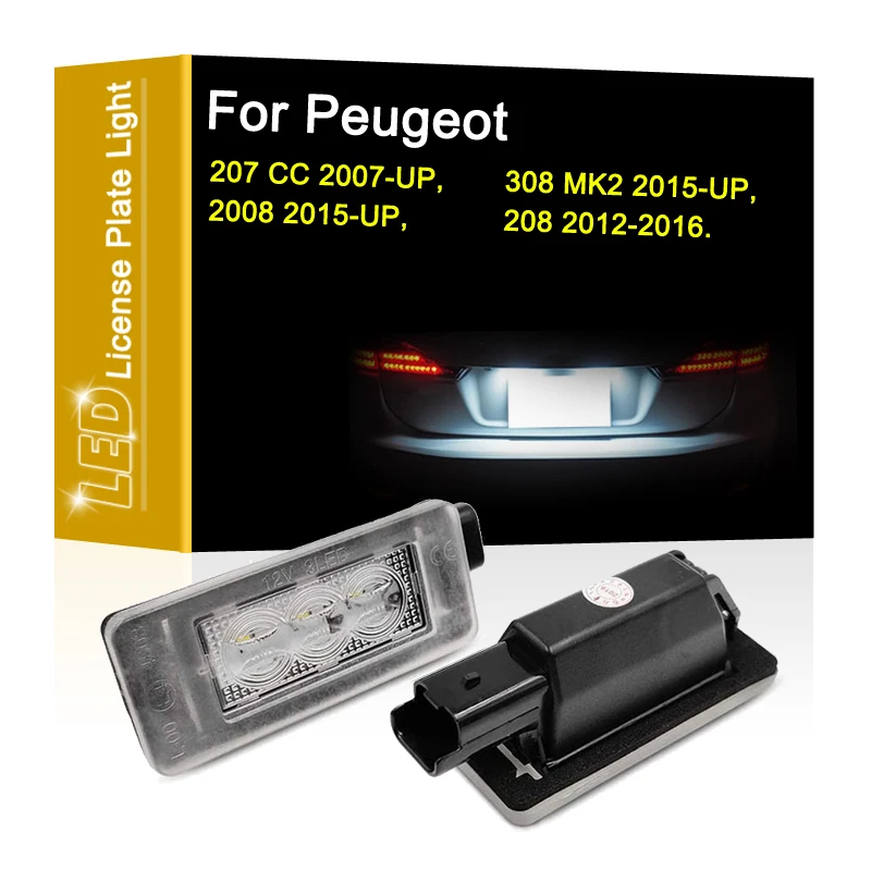 

12V LED Number Plate Lamp For Peugeot 207 CC 2007-up 308 MK2 2015-up 2008 2015-up 208 12-16 White License Plate Light Assembly