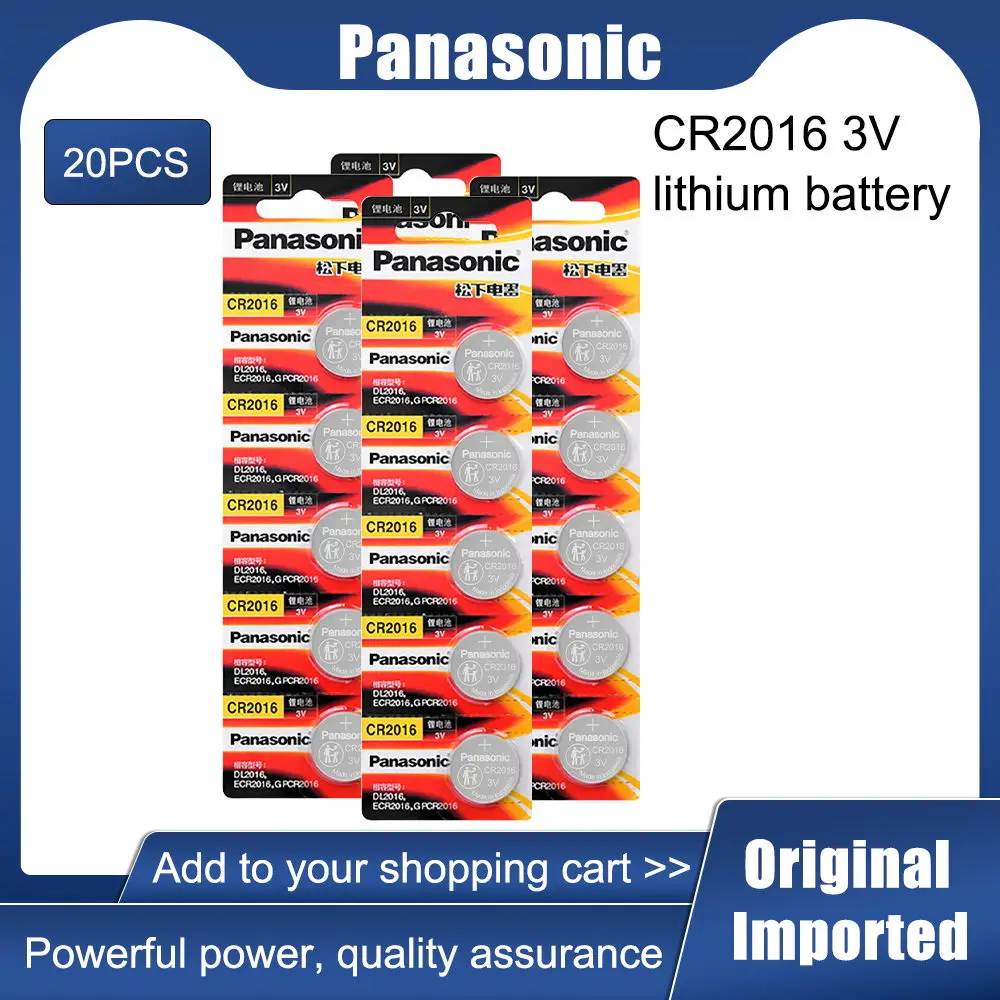 

PANASONIC 20pcs/lot cr2016 BR2016 DL2016 LM2016 KCR2016 ECR2016 Button Cell Batteries 3V Coin Lithium LED light voice recorder