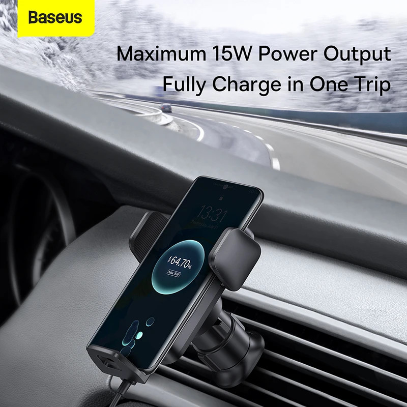 baseus qi 15w wireless car phone charger holder mount bracket fast charging holder for samsung iphone car phone holder mount free global shipping