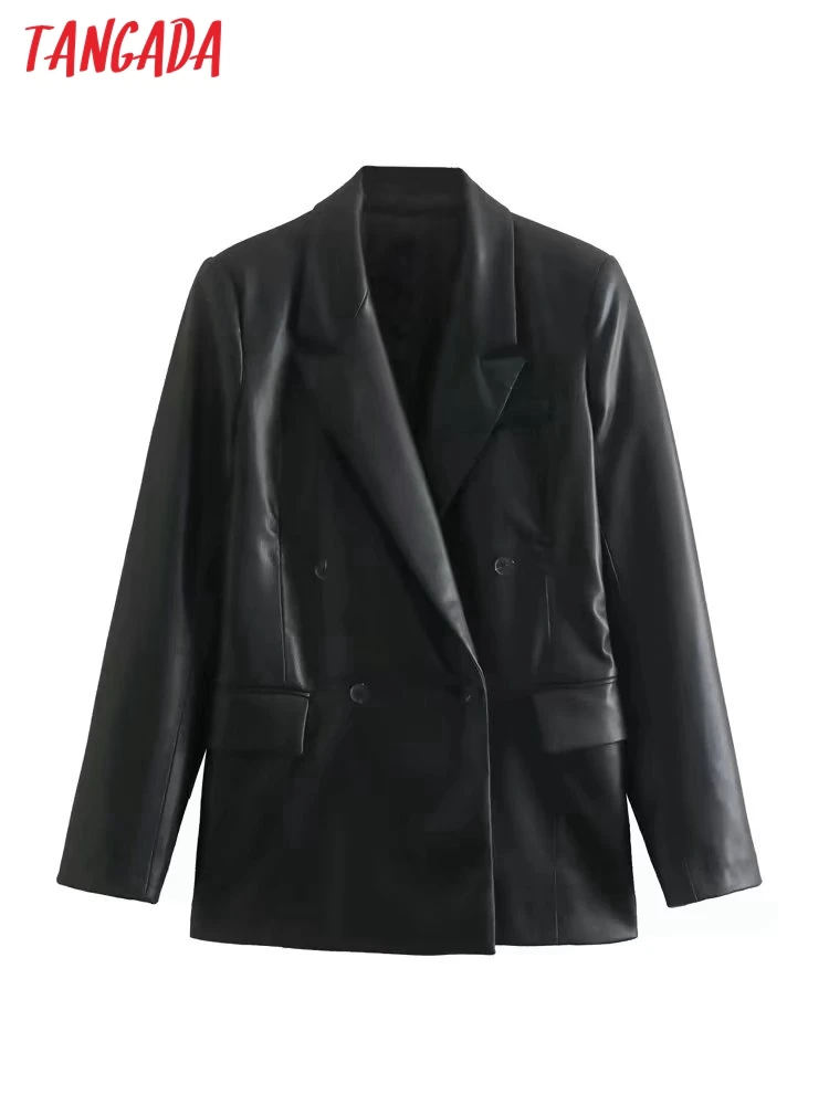 

Женский винтажный блейзер из искусственной кожи с длинным рукавом