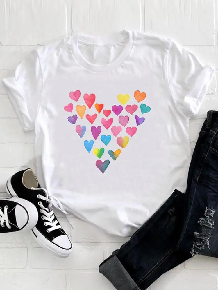 

Love Heart Cute 90s Tee Clothes Women Clothing Print Tshirt Female Top Short Sleeve Fashion Casual Summer Graphic T-shirt