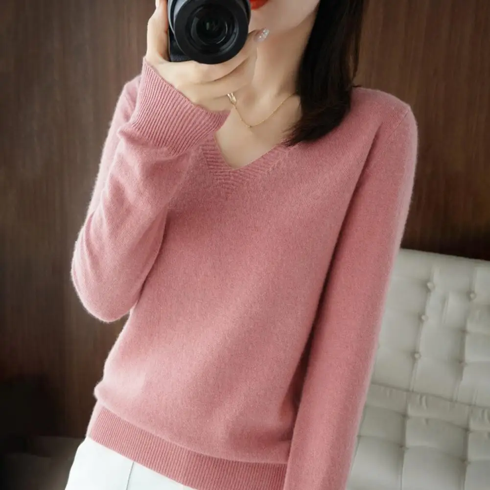 Мягкий эластичный свитер женские вязаные свитера с V-образным вырезом Стильный