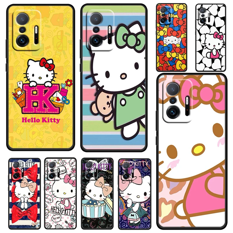 

Pink Cartoon Hello Kitty For Xiaomi 11 11T 10T Note 10 Mi 9T Ultra Pro Lite Soft Silicone Black Phone Case Funda Coque Capa